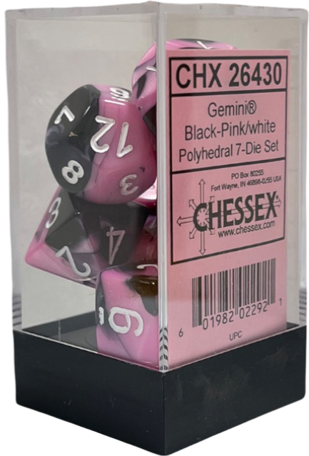 Chessex Dice: Gemini Black-Pink/White Polyhedral 7-Dice Set