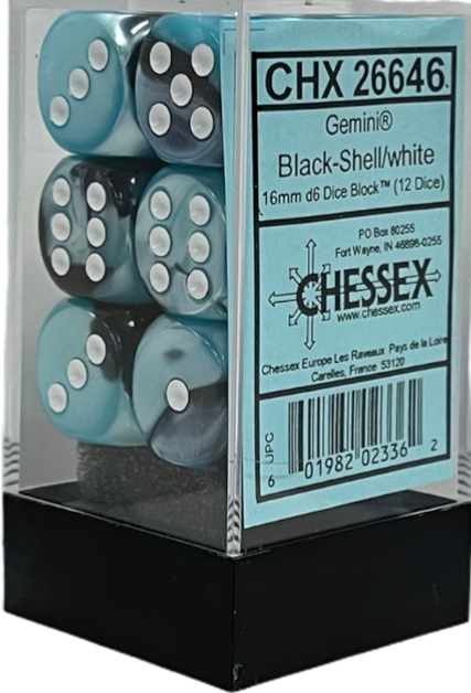 Chessex Dice: Gemini Black-Shell/White 16mm D6